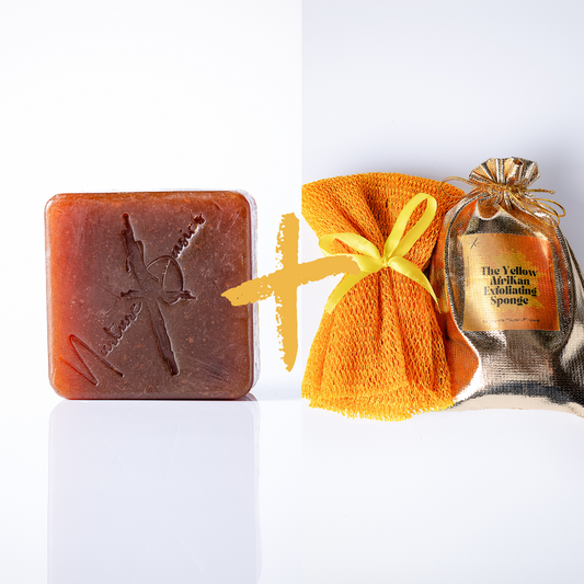 The Golden Glow Soap + Sponge DUO (Eczema, Psoriasis, Acne, Dry Skin, Strawberry Legs)Turmeric + Licorice root